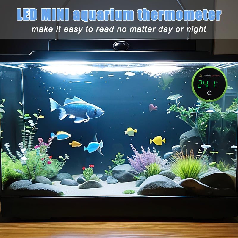 Fish Tank Digital Thermometer Digital Aquarium Thermometer LED Display Stick-on Fish Tank Thermometer Default HI/LO Alarm Cordless Tank Temperature Sensor with LED Touch Screen Round