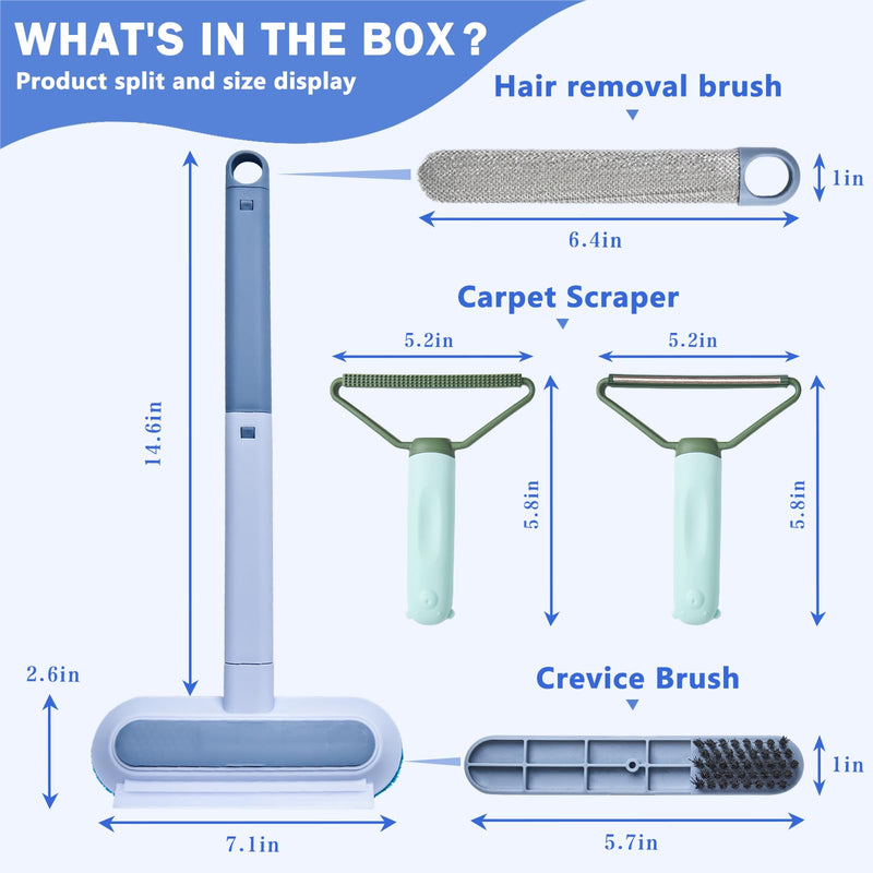 Multifunctional Pet Hair Remover,2 Pcs Carpet Scraper,4 in 1 Dog Hair Remover, Reusable Cat Hair Remover for Dog and Cat,Adjustable Lint Brush for Carpet,Sofa,Bedding,Clothes and Furniture,Blue Blue - PawsPlanet Australia