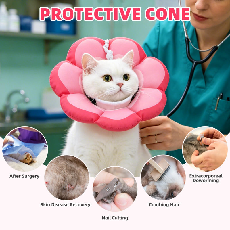 PUPTECK Cat Cone Collar Soft, Adjustable Collar Protective Recovery Alternative, Comfortable Elizabethan Flower Pet Collar Lightweight Stop Licking Neck Cone for Cats After Surgery, Pink S