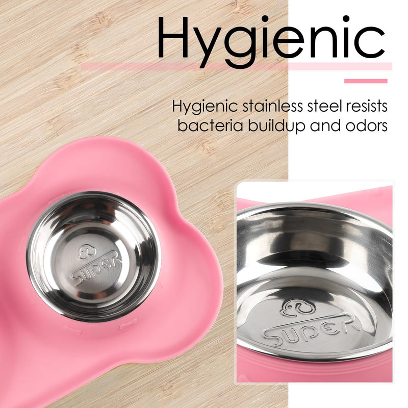 SUPERDESIGN Dog Bowls 2 Stainless Steel Puppies Bowl with No Spill Non-Skid Silicone Mat Pet Water and Food Feeder Bowls for Feeding Small Medium Large Dogs Cats Smal PK S Pink - PawsPlanet Australia