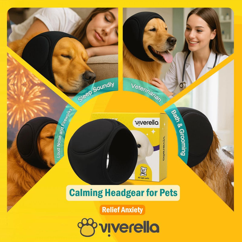 Dog Ear wrap Calming Hoodie Ear Wraps, Comfortable Quiet Ears Cover Muffs Plug Waterproof & Adjustable Dog Head Wrap Bonnet for Noise Protection Firework Grooming Bathing Anxiety Thunderstorms Medium