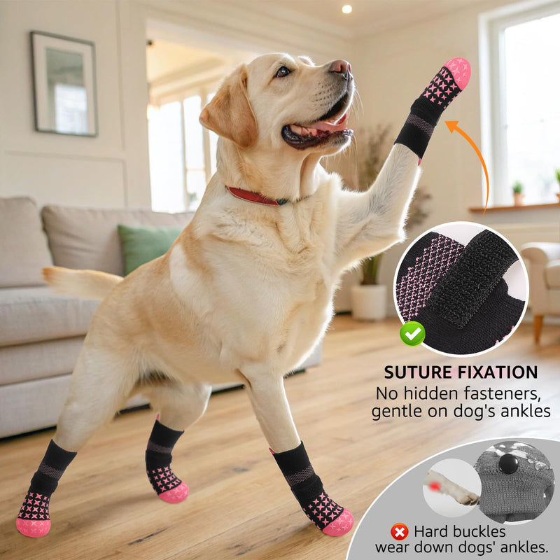 SCENEREAL Anti Slip Dog Socks to Prevent Licking Paws, Dog Booties & Paw Protectors for Hot Pavement Hardwood Floors, Traction Control for Small Medium Large Senior Dogs, Pink M - PawsPlanet Australia
