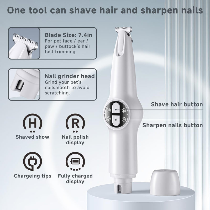 2 in 1 Dog Clippers Grooming Kit, USB Rechargeable Dog Paw Trimmer Low Noise LED Light Dog Nail Trimmers,Cordless Dog Nail Grinder with 3 mode for Dogs Cats,Pet Hair Trimmer for dogs Paws Eyes Ears - PawsPlanet Australia
