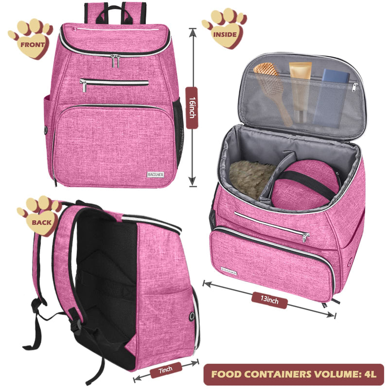BAGLHER丨Dog Travel Bag Backpack, Airline Approved Pet Supplies Backpack, Dog Travel Backpack with 2 Silicone Collapsible Bowls and 2 Food Baskets Pink - PawsPlanet Australia