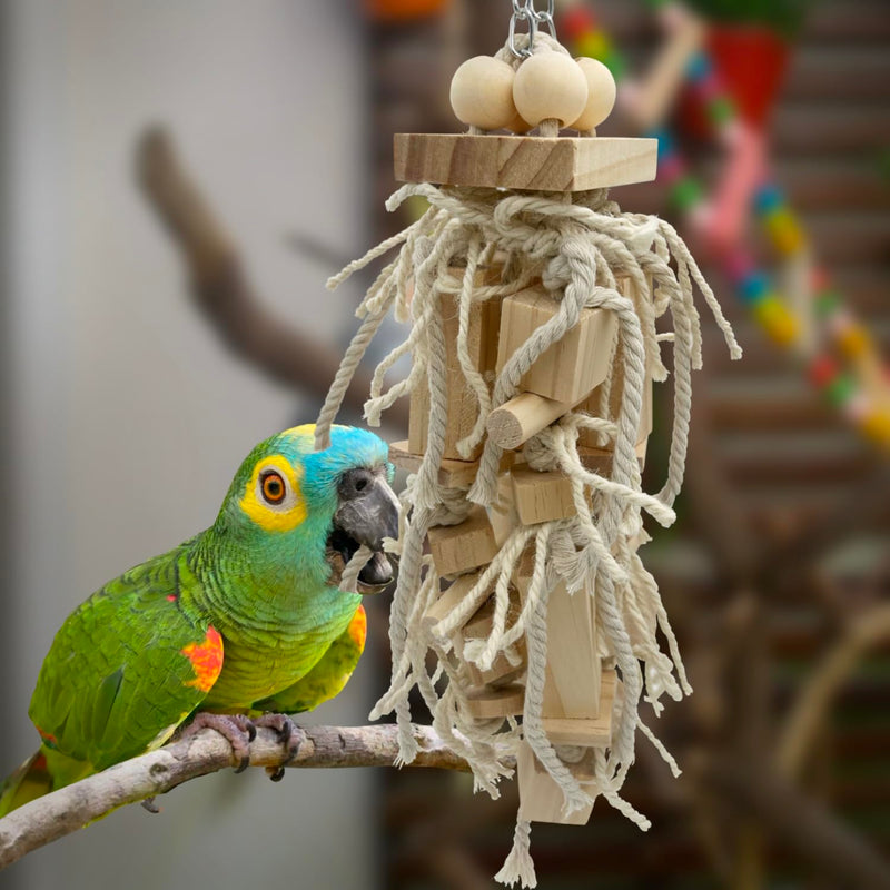 Bird Block Knots Tearing Toy- 17 inch Dye-Free Natural Wooden Parrot Chewing Toy for Medium and Large Parrots, Conures, Cockatiels, African Greys, Cockatoos, Quakers and AmazonParrots - PawsPlanet Australia