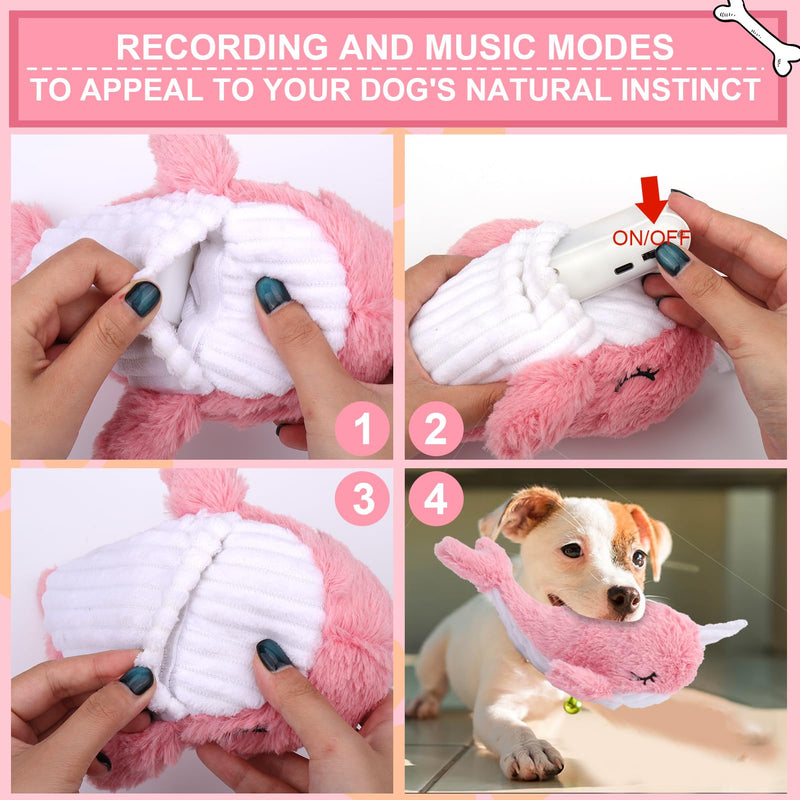 BABORUI Interactive Dog Toys Whale, Floppy Squeaky Dog Toys, Rechargeable Moving Dog Chew Toys for Small/Medium/Large Dogs/Puppy to Keep Them Busy (Pink) - PawsPlanet Australia