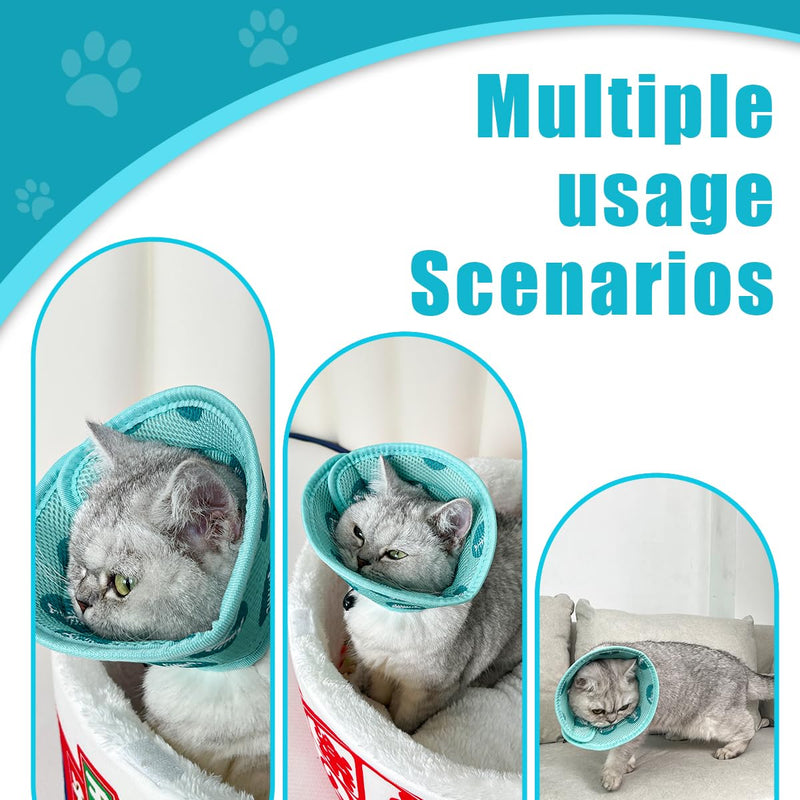 Cat Cone Collar Soft to Stop Licking and Scratching Adjustable Kitten Cone with Cat Toy Balls - Cat Recovery Collar for Small Large Cats After Surgery and Daily Wear (Green，M) Green，M - PawsPlanet Australia