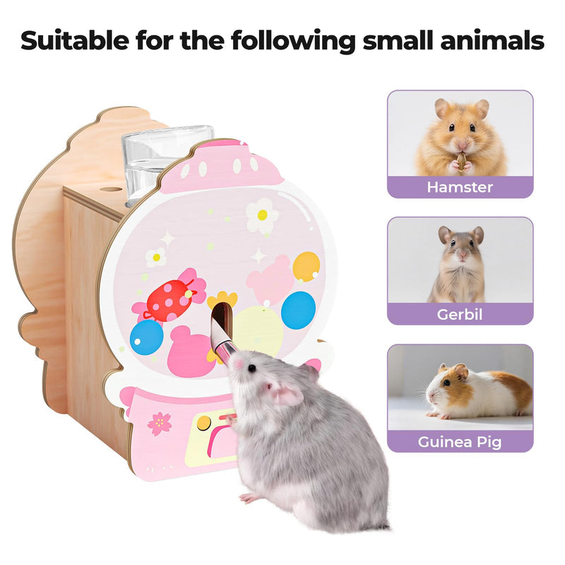 mini&moe Hamster Water Bottle for Glass Tank – 4 oz Guinea Pig Water Bottle No Drip for Hamster Cage Accessories Small Animal Water Dispenser with Wooden Holder for Rats, Gerbils Pink - PawsPlanet Australia