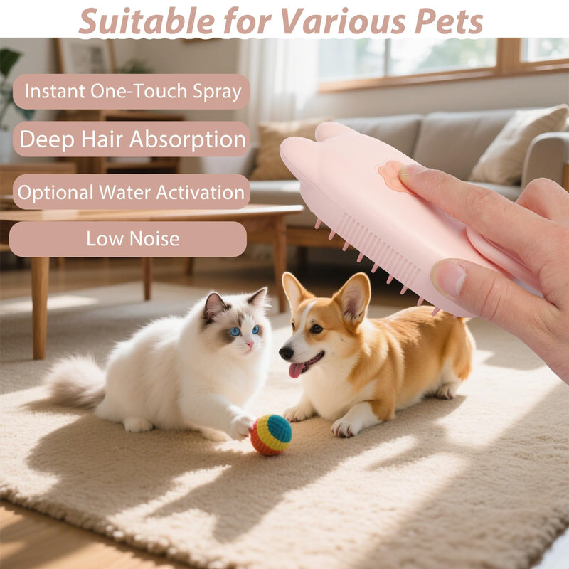 4 in 1 Cat Steam Brush for Shedding,Rechargeable Steam Brush for Cats and Dogs，Anti-Static, Massage, Cleaning, Shedding & Combing All In One for Grooming Multi-functional Pet Brushes Pink - PawsPlanet Australia