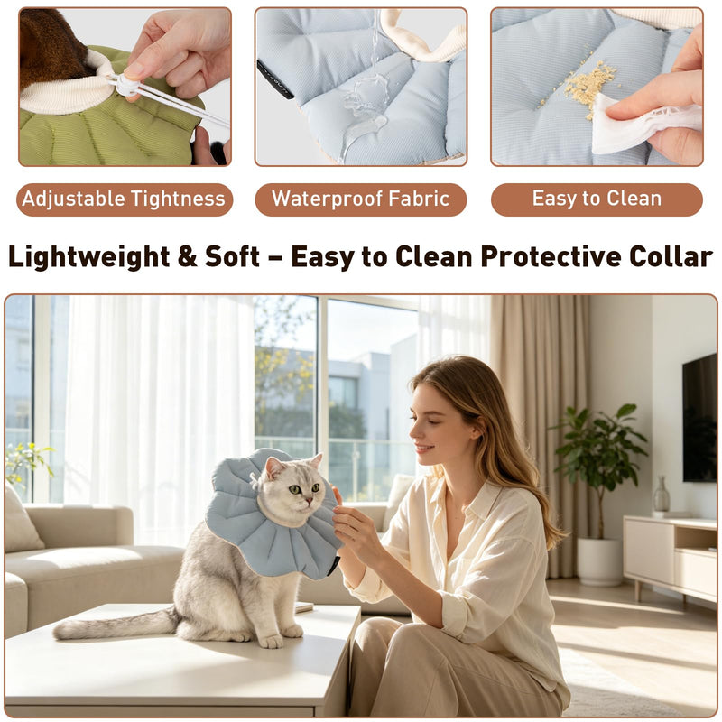 Elizabethan Pet Collar, Flower Shape, Soft Collars for Cats and Dogs, Adjustable Anti-Lick Recovery Collars with Two-Tone Color, Waterproof for Surgery, Blue Medium