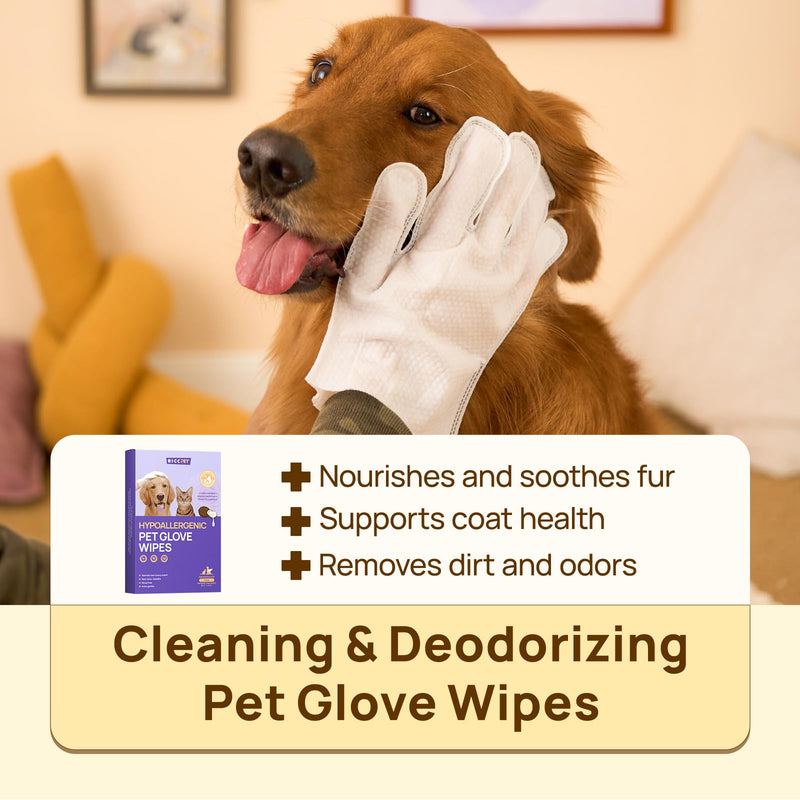 HICC PET Cleaning Deodorizing Glove Wipes for Dogs & Cats, Vet Recommended Hypoallergenic Hydrating & Nourish Fur Pet Grooming Glove Wipes, Pet Bathing Wipes for Horse Coat Care,6pcs Coconut Scent 6 PCS
