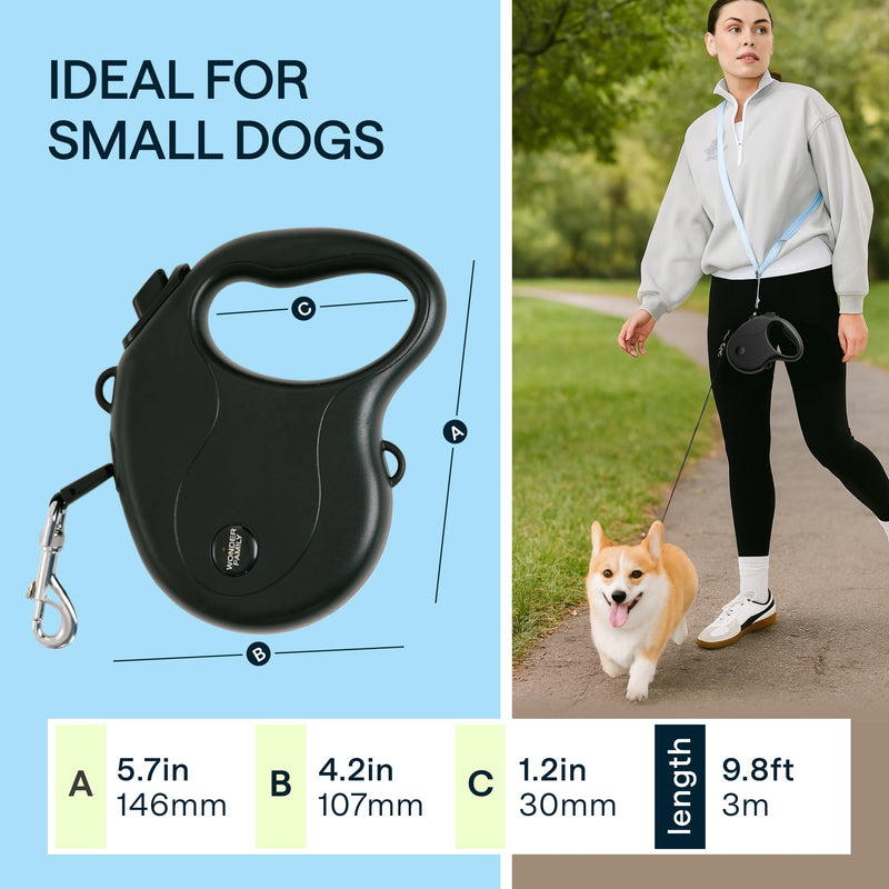 Retractable Dog Leash for Small Dogs 0-33 lbs – 10ft Long Leash for Dogs with Hands Free Shoulder Strap, No Pull Heavy Duty Dog Lead, Black Reflective Leashes for Training, Running, Walking Small Dogs (0-33 lbs) - PawsPlanet Australia