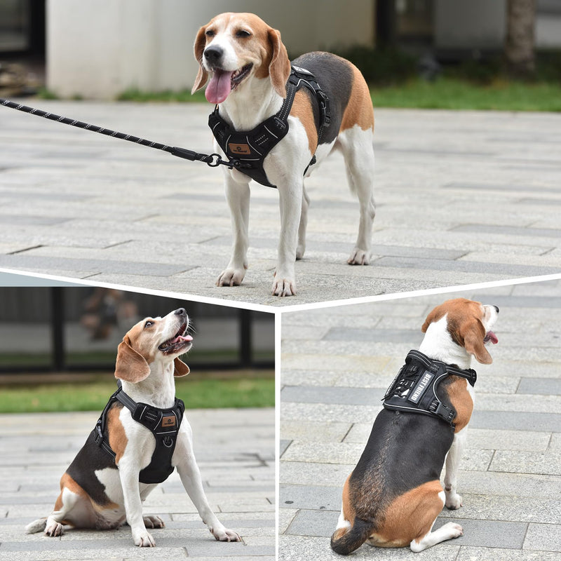PET MARVEL Heavy Duty Dog Harness with Handle, No Pull Adjustable Outdoor Vest with Metal Buckles, MOLLE Panel & Reflective Strips for Medium Large Dogs M(Neck:16-22",Chest:22-33") Black