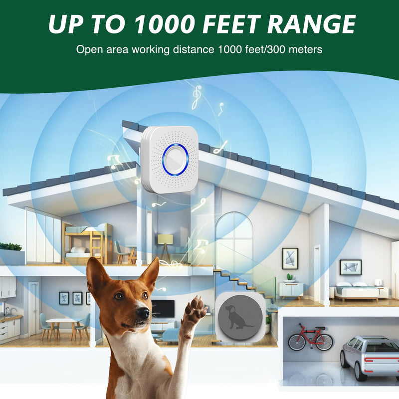 Dog Door Bell for Potty Training, Smart Wireless Doggie Doorbell to Go Outside, 1000 Feet Long Range with IP65 Waterproof Touch Button, 20 Melodies & Adjustable Volume (2 Button) - PawsPlanet Australia