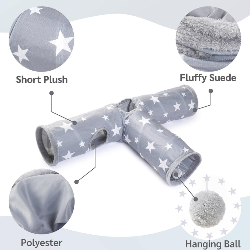 JanYoo Bunny Tunnel Rabbit Hideout Bunny Toys for Rabbits Accessories Guinea Pig Ferret Kitty 3 Ways Collapsible Tunnels Grey - PawsPlanet Australia