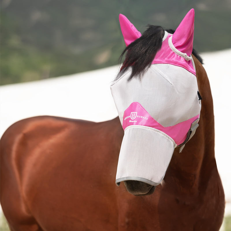 Harrison Howard Full Face Horse Fly Mask UV Protection and Breathable for Equine Use Comfortable Magenta S