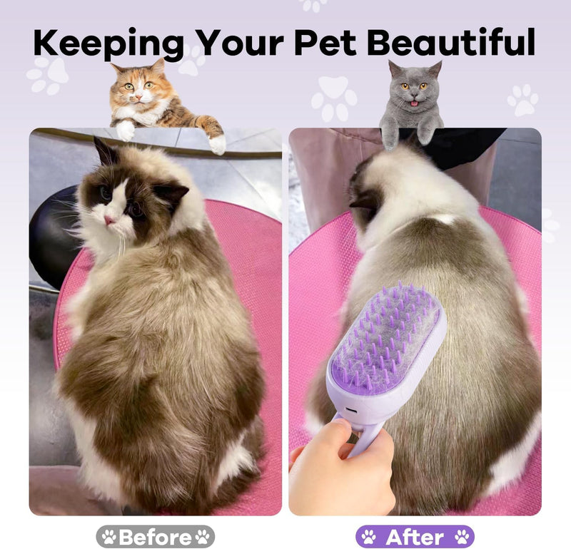 4 in 1 Cat Steam Brush Rechargeable pet spray comb Steam Brush for Cats and Dogs, Massage, Cleaning, Shedding & Combing Multifunctional Hair Removal Anti Static Grooming Tool for home (Beige) Beige - PawsPlanet Australia
