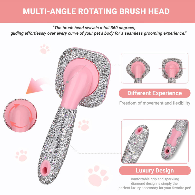 Pet Grooming Brush with Ceramic Clay Craft & Diamond Embedded Design - Washable, 360° Rotating Head for Dogs or Cats.Small 16x6.2cm Small