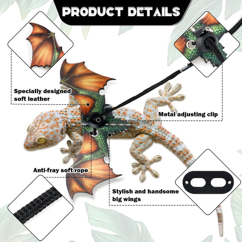 Bearded Dragon Lizard Leash Harness Removable Lizard Leash for Bearded Dragon Lizard Reptiles, Bearded Dragons Lizards Safety Outdoor Walking (S, M, L, 3 Pack) (Orange) Orange - PawsPlanet Australia