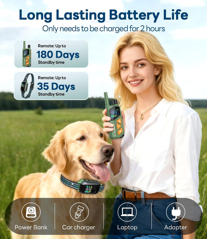 Dog Shock Collar - 3300FT Dog Training Collar with Remote, IPX7 Waterproof Electric Dog Collar with 4 Training Modes, Security Lock, Rechargeable E-Collar for Small Medium Large Dogs (Green) Green - PawsPlanet Australia