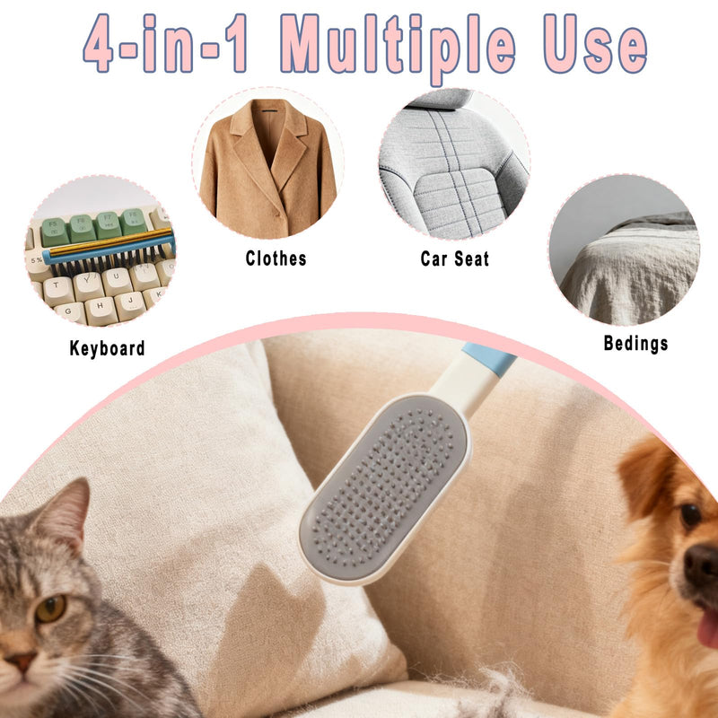 VrythosNex 4-in-1 Pet Hair Remover for Couch, Car, Furniture, Carpet - Portable Dog Cat Fur Hair Removal Tool with Detachable Brush, Lint Brush, Fabric Shaver, Crevice Tool (Pink) Pink - PawsPlanet Australia