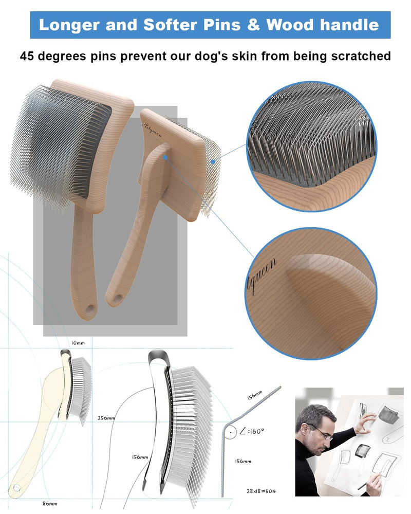Dog Slicker Brush, Large Dog Brush, Professional Doodles Brush, for Poodles, Goldendoodles and Labradoodles, Easy to Remove Tangles, Mats and Fluff, 3.8''*3.2'' Head, 8'' Body, Large, Wood L - PawsPlanet Australia