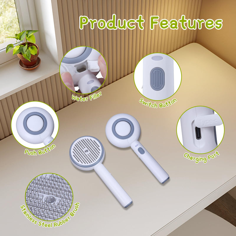 Dog & Cat Hair Brush for Shedding, Self Cleaning Cat Steam Brush for Grooming, Skin Friendly Pet Detangler Spray Dematting, Slicker Brush with Water Tank, Pet Supplies Accessories - PawsPlanet Australia