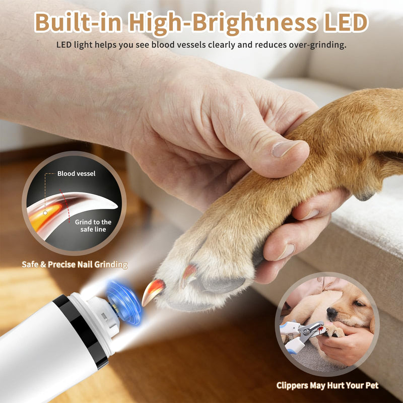 Upgraded 2026 3-Speed Dog Nail Grinder,Ultra-Quiet Rechargeable USB Trimmer with LED Lights & Battery Display –Painless Grooming for Dogs &Cats with Thick Nails &Sensitive Paws for Small to Large Pets - PawsPlanet Australia