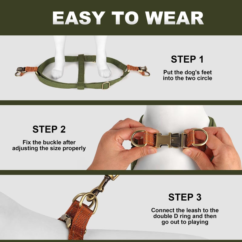 Didog Step in Dog Harness with Metal Buckles, Freedom Nylon Dog Halter Vests for Small Dogs Easy Walking Training(S:Chest 13-22", Green) S: Chest 14-22", Fit 7-18 lbs - PawsPlanet Australia