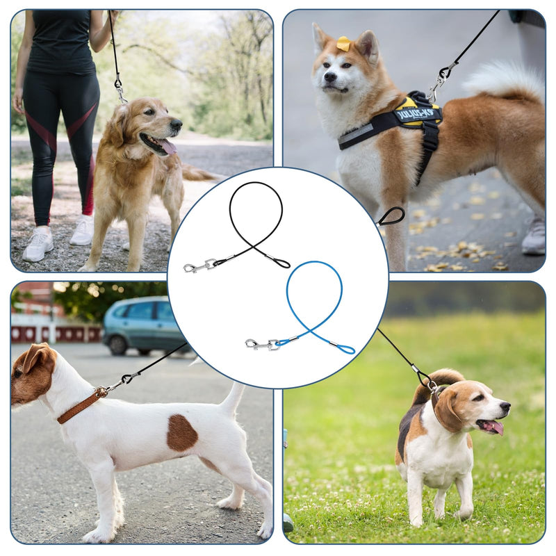 2 Pack Chew Proof Dog Leashes Extension Metal Cable Lead, Non-Tangle Connect Leash for Any Leash, Heavy Duty Dog Leash Extender for Collar & Harness (Black+Blue) - PawsPlanet Australia