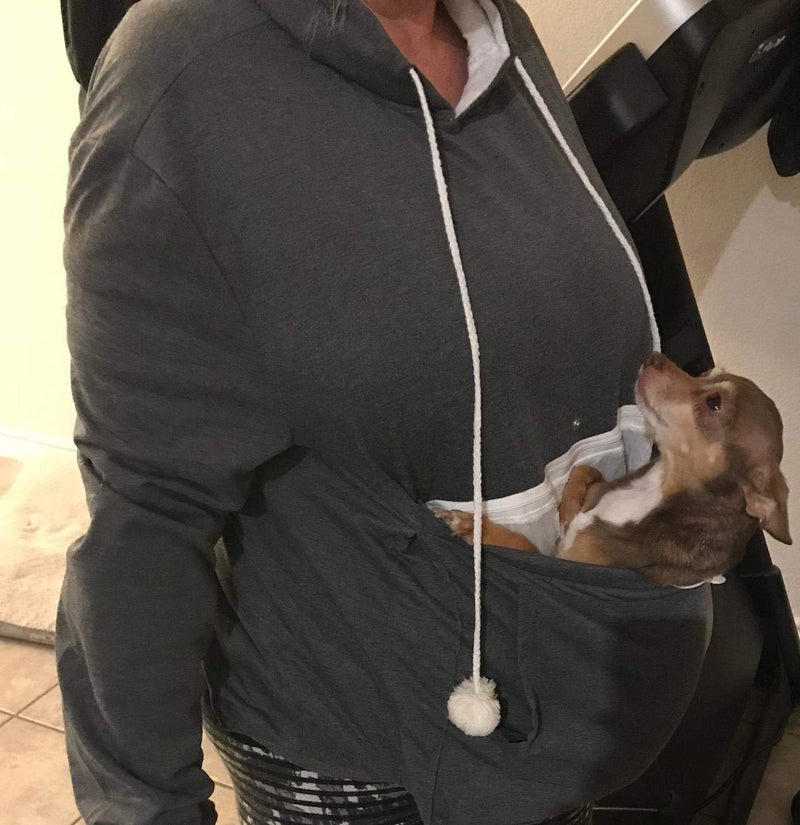Unisex Pet Carrier Hoodie Cat Dog Pouch Holder Sweatshirt Shirt Top Small Dark Grey - PawsPlanet Australia