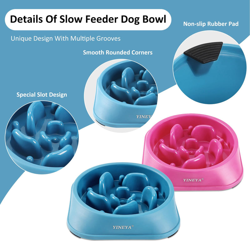 2Pcs Slow Feeder Dog Bowls Large Breed, Dog Slow Feeder Bowl, Dog Food Bowls Slow Feeder, Dog Bowl Slow Feeder, Dog Bowl That Slow Down Eating, Puzzle Dog Food Bowls, Slow Eating Dog Bowl Medium A - DarkBlue & RoseRed - PawsPlanet Australia