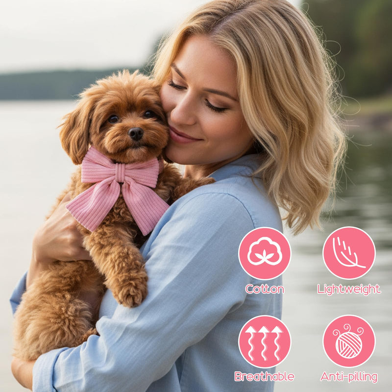 Dog Collar and Leash Set with Bowtie, Pink Cute Girl Dog Collars Bow Metal Buckle Adjustable Corduroy Dogs Collar 10‘’-16‘’for Small Medium Puppy Dogs with 5 FT Leash Pink S - PawsPlanet Australia