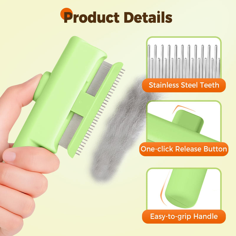 Pet Hair Removal Comb Flea Combs for Cats and Dogs, Pet Flea Comb Grooming Brush with One-Click Release Button, Dog Cat Deshedding Brush for Short & Long Hair (Blue & Green) Blue & Green - PawsPlanet Australia