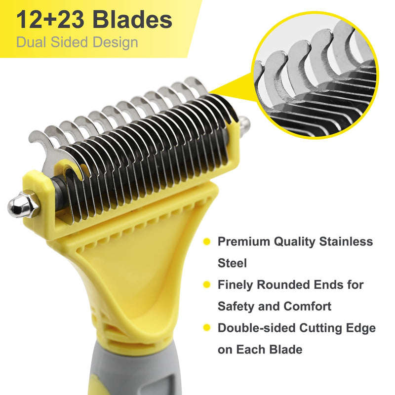 Professional Dog Brush for Shedding, Undercoat Rake for Medium and Long Haired & Double Coated Dogs, Double Sided Design with 12+23 Blades - PawsPlanet Australia