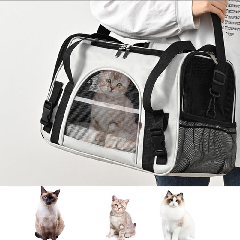 Soft Cat Backpack Carrier, Airline Approved Pet Carrier, Expandable Cat Backpack, Breathable Mesh Cat Travel Bag, Lightweight Vet Visit Carrier for Car Seat, 17 x 10 x 11 inches (Black-Grey) Black-Grey - PawsPlanet Australia