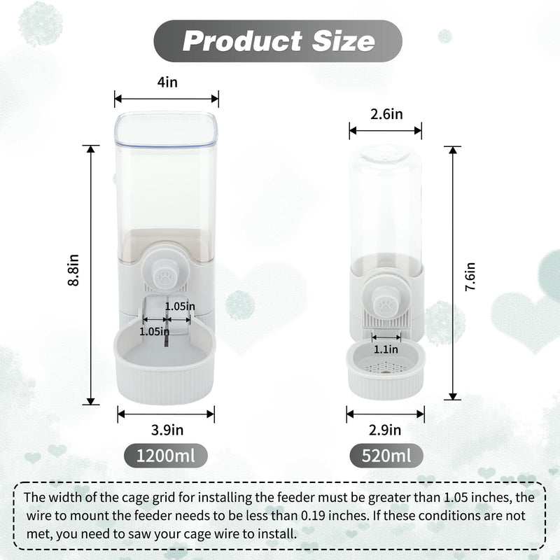YUEPET Rabbit Food Water Dispenser, Large Capacity Bunny Feeder for Cages Automatic Rabbit Water Dispenser Suitable for Rabbits Ferrets Guinea Pigs Small Animals(Grey) Grey - PawsPlanet Australia