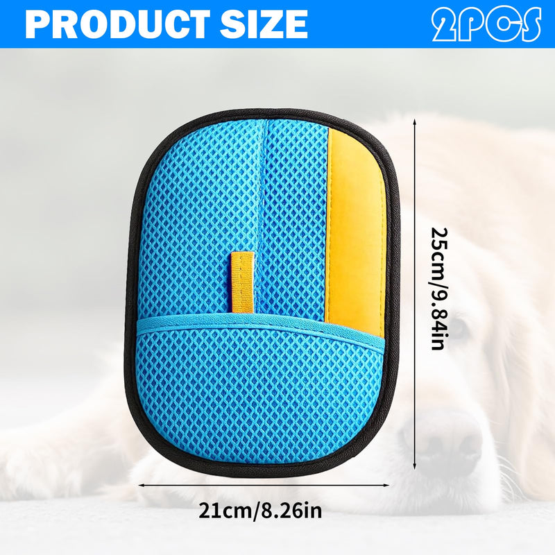 2 Pcs Pet Hair Removal Glove for Dogs & Cats,Reusable Strong Grooming Gloves,Hair Remover for Couch,Furniture, Carpet,Car Seats & Clothing (Blue) - PawsPlanet Australia