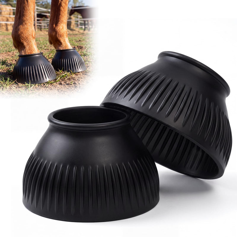 Abbylike Horse Bell Boots 1 Pair, Horse Overreach Ballistic Rubber Bell Boots Care for Turnout, No Rub Design Protect Against Hoof Impact Trauma Black X-Large