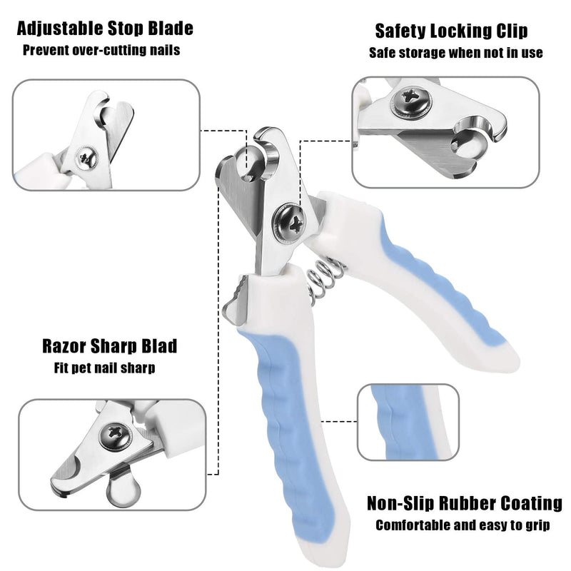 Mudder 4 Pieces Dog Nail Clippers Kit Dog Cat Pets Nail Clippers and Trimmers with Safety Guard to Avoid Over Cutting for Large Small Animals Pet Grooming (Blue and White)