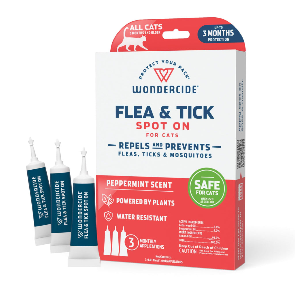 Wondercide - Flea and Tick Cat Spot On - Flea, Tick, and Mosquito Repellent, Prevention for Cats with Natural Essential Oils - Pet and Family Safe Up to 3 Months Protection - 3 Tubes of 0.03 oz