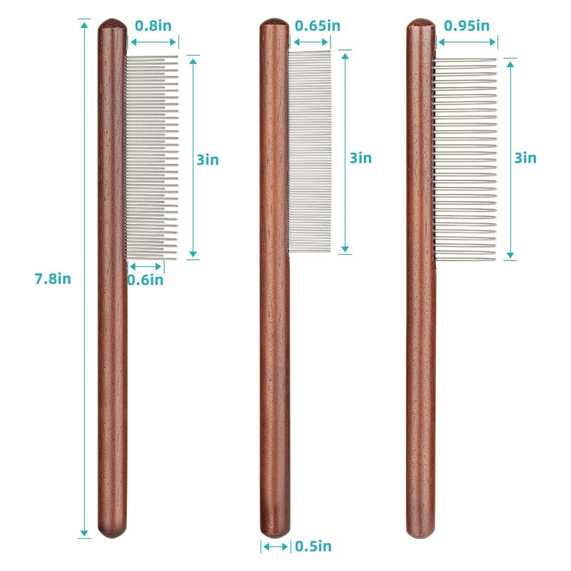 3 pcs Solid Wood Dog Comb，Stainless Steel Teeth Comfort and safety, Removes Tangles and Loose Fur， Grooming Comb for Small Medium Pets - PawsPlanet Australia