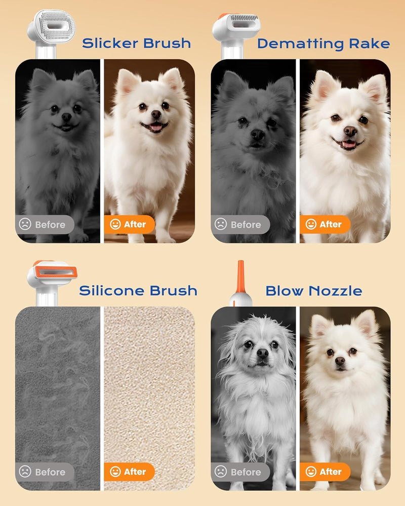 Vacuum Dog Brush for Shedding, 4-in-1 Self-Cleaning Slicker & Undercoat Rake, Deshedding Grooming Tool, Anti-Static, Massage & Combing All In One! (White) White