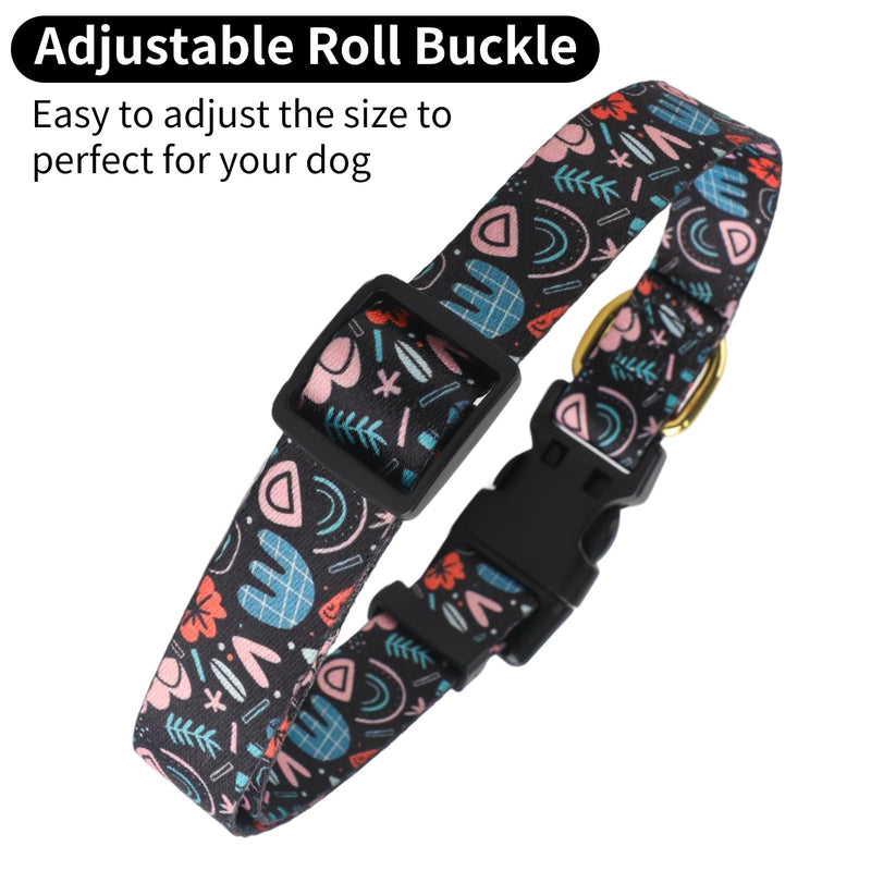 QQPETS Adjustable Soft Dog Collar: Print Flower Pink Multicolor Cute Patterns for XS Small Medium Large Pet Girl Boy Puppy Walking Running Training - PawsPlanet Australia