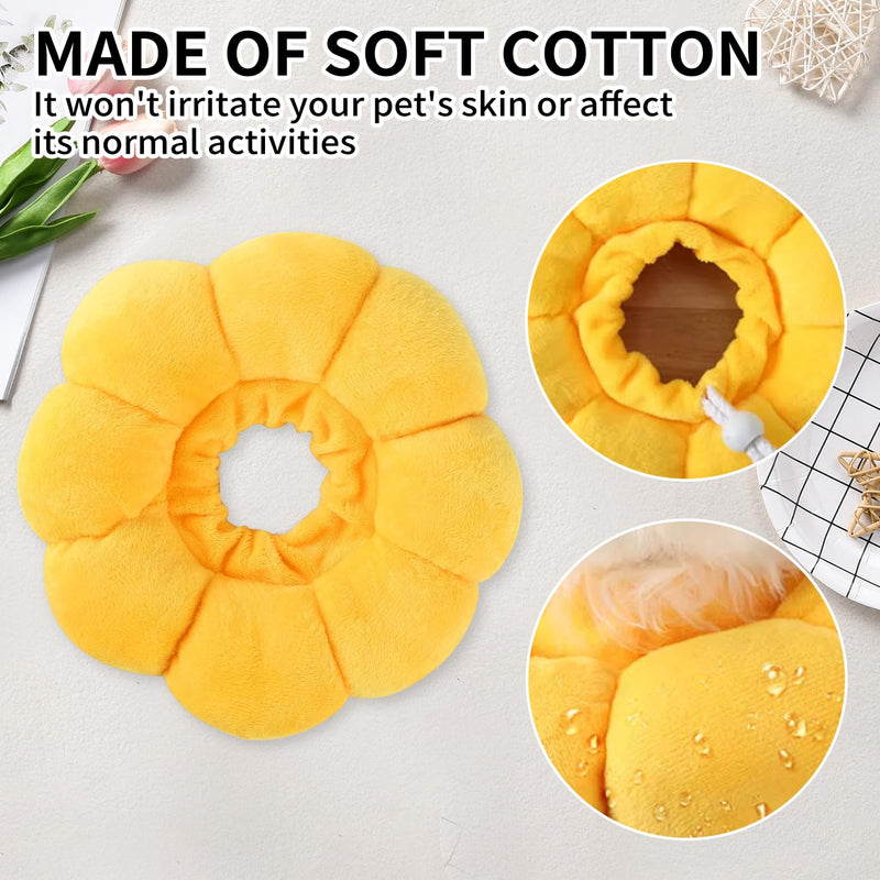Cat Collar Soft Adjustable Cat Collar Lick Protection Collar Cat Sunflower Cats Collar Soft for Cats Puppies Small Dogs After Surgery and Injury Protective Collar (Yellow, S)