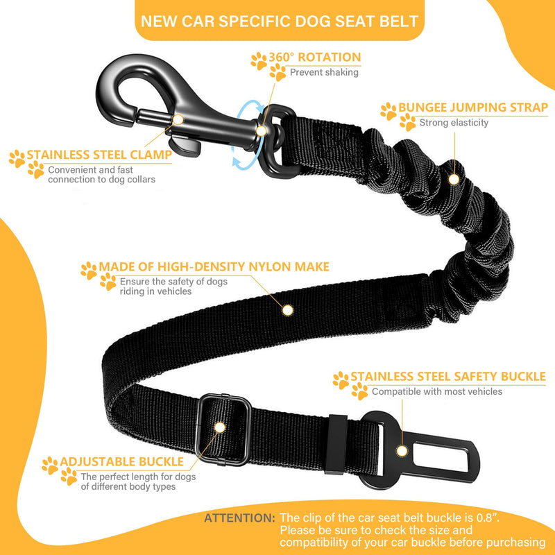 Dog Seat Belt Retractable Dog Car Harness 1 Pack Adjustable Pet Safety Belt with Elastic Bungee Buffer Heavy Duty & Durable & 360 Degree Swivel Dog Seatbelts Black-1Pack 1Pack - PawsPlanet Australia