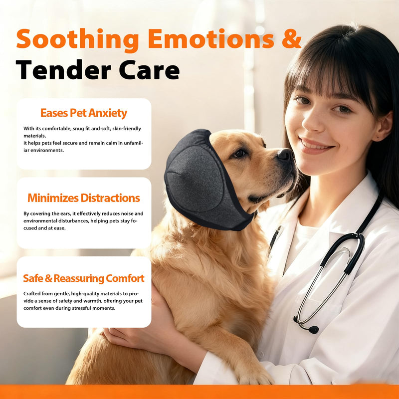 Waterproof Dog Earmuffs - Anti-Vibration Earmuffs for Grooming, Noise and Hematoma Relief, Soothing Hood Design for Bathing, Drying and Swimming (Grey, L)