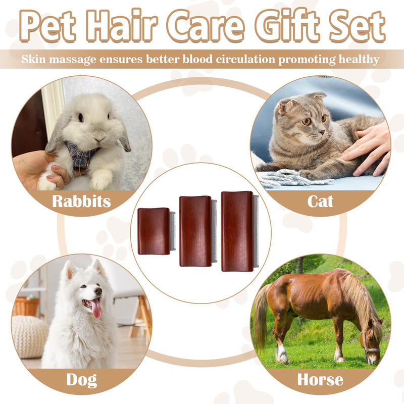 Wooden Dog Brush for Shedding, Deshedding Grooming Tool for Dogs Cats & Horses, Comb Removes Loose Dirt for Pets (Brown, S) Brown