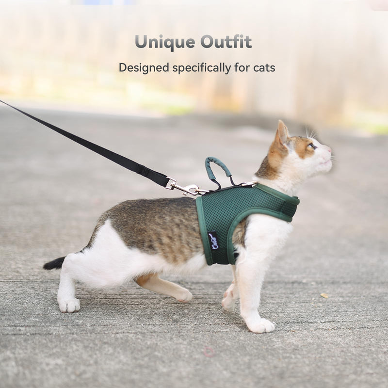 Cat Harness and Leash for Walking Escape Proof Breathable Mesh Fabric, Solid Green, Large, Adjustable Cat Walking Jackets with Handle, Padded Stylish Cat Vest L 8-12LBS Solid Green Mesh with Handle