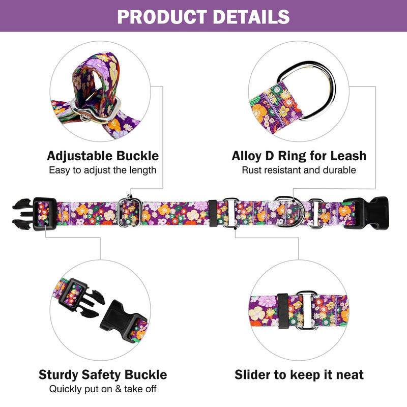 Martingale Collar for Dogs Cute Floral Dog Collar for Small Medium Large Dogs Special Design Fancy Dog Collars for Girl Boy Pet (Purple Flower,Medium) Purple Flower